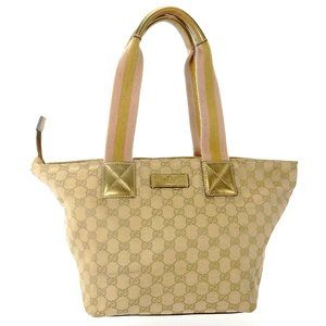 GUCCI Web GG Monogram Canvas and Metallic Leather Shoulder Bag
